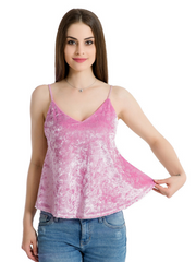 Load image into Gallery viewer, velvet pink blue sling V-neck camisole top