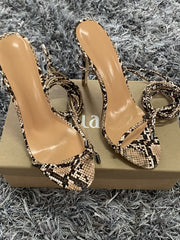 Load image into Gallery viewer, Strappy Snakeskin High Heels