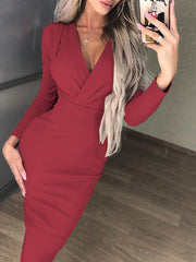 Load image into Gallery viewer, Deep V-Neck Dress Long Sleeve