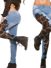 Load image into Gallery viewer, Jeans Side Floral Lace