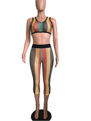 Load image into Gallery viewer, Color Stripe Mesh Two Piece Set