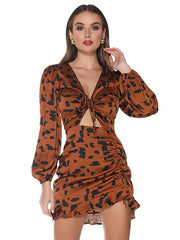 Load image into Gallery viewer, Leopard-print drawstring pleated dress