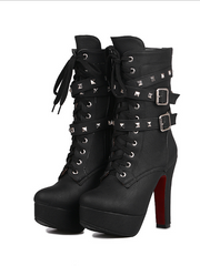 Load image into Gallery viewer, Lace-up Roman boots belt buckle stud boots