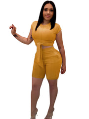 Load image into Gallery viewer, Tied Waist Top and Long Short Set