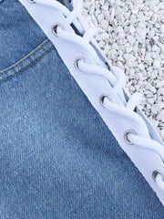 Load image into Gallery viewer, Side Laced Jean Shorts