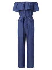 Load image into Gallery viewer, Off The Shoulders Denim Jumpsuit