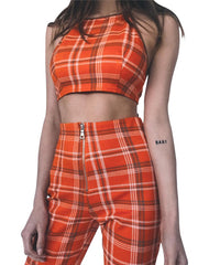 Load image into Gallery viewer, Plaid Sleeveless Crop Top and Pant Outfit