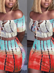 Load image into Gallery viewer, Crop Top Off Shoulder Lace Up Top and Skirt