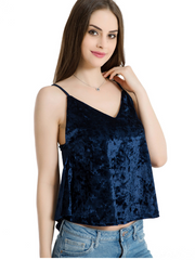Load image into Gallery viewer, velvet pink blue sling V-neck camisole top