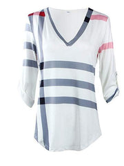 Load image into Gallery viewer, Plaid V-Neck Blouse