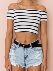 Load image into Gallery viewer, Off shoulder Stripes Crop Top