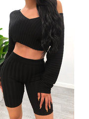 Load image into Gallery viewer, Deep V Crop Top & Shorts