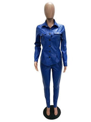 Load image into Gallery viewer, Long Sleeve Top and Pant Pu leather - vendach