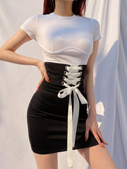 Load image into Gallery viewer, Reversible Lace-Up Pencil Skirt