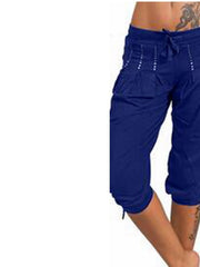 Load image into Gallery viewer, Pure color cotton hot drilling casual cropped trousers - vendach