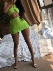 Load image into Gallery viewer, Wrap Halter Top and Ruffle Skirt Set