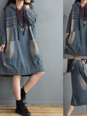 Load image into Gallery viewer, Oversized Hoodie Denim Dresses