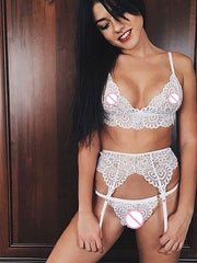 Load image into Gallery viewer, Lace Garter Lingerie 3 Piece Set