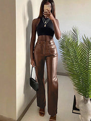 Load image into Gallery viewer, Faux Leather Pants W/ Pockets