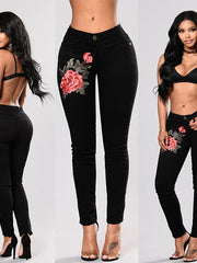 Load image into Gallery viewer, Flower Embroidered Ripped Jeans