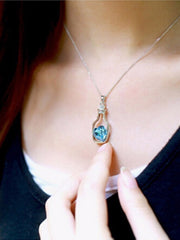 Load image into Gallery viewer, Wish Bottle Crystal Heart Pendant Necklace - vendach