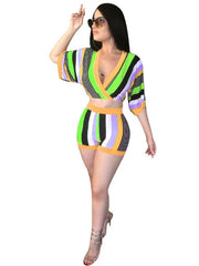 Load image into Gallery viewer, Two Piece Striped Top & Bodycon Shorts