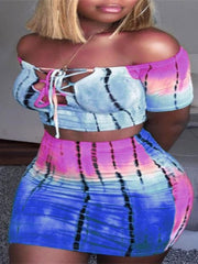 Load image into Gallery viewer, Crop Top Off Shoulder Lace Up Top and Skirt