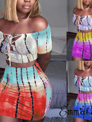 Load image into Gallery viewer, Crop Top Off Shoulder Lace Up Top and Skirt