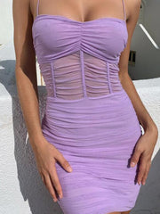 Load image into Gallery viewer, Sheer Midsection Ruched Dress