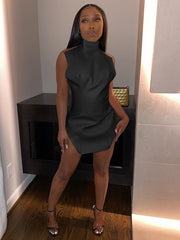 Load image into Gallery viewer, Side Slit Faux Leather Dress