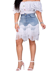 Load image into Gallery viewer, Denim Tassel Skirt