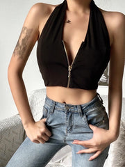 Load image into Gallery viewer, Sexy V Neck Zipper Backless Crop Top