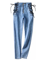 Load image into Gallery viewer, High Waist Side Lace-up Stretchy Jeans
