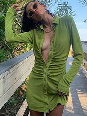 Load image into Gallery viewer, Long Sleeve Button Down Mini Dresses