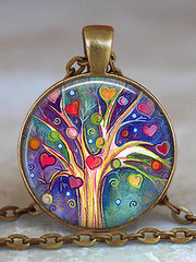 Load image into Gallery viewer, Tree Of Life Glass Cabochon Statement Necklace