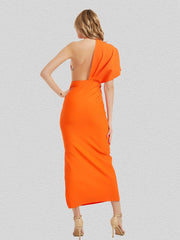 Load image into Gallery viewer, Asymmetric Sleeve Side Slit Dress