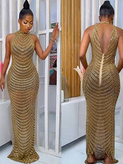 Load image into Gallery viewer, Sheer Rhinestone Gown