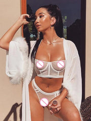 Load image into Gallery viewer, Sheer Dot Lace Bra & Underwear Set