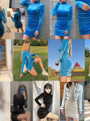 Load image into Gallery viewer, Turtle Neck Velvet Dress