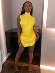 Load image into Gallery viewer, Side Slit Faux Leather Dress