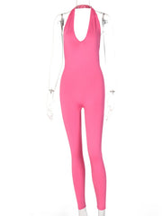 Load image into Gallery viewer, Simenual Solid Bodycon Halter Women Long Jumpsuits Skinny Backless Sleeveless Workout Overalls Sportswear Fashion Basic Jumpsuit