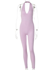 Load image into Gallery viewer, Simenual Solid Bodycon Halter Women Long Jumpsuits Skinny Backless Sleeveless Workout Overalls Sportswear Fashion Basic Jumpsuit