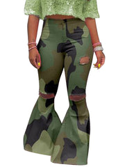 Load image into Gallery viewer, Camo Wide Flared Legs Women's Pants