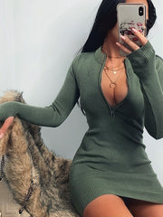 Load image into Gallery viewer, V-neck Zipper Bodycon Dress