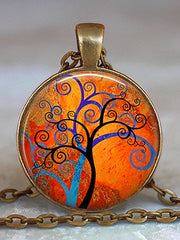 Load image into Gallery viewer, Tree Of Life Glass Cabochon Statement Necklace