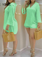 Load image into Gallery viewer, Long Sleeve Blouse & Shorts