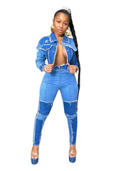 Load image into Gallery viewer, Frayed Jacket & Denim Jeans