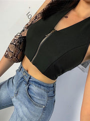 Load image into Gallery viewer, Sexy V Neck Zipper Backless Crop Top