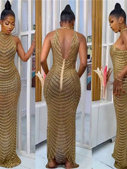 Load image into Gallery viewer, Sheer Rhinestone Gown