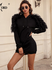 Load image into Gallery viewer, Fluffy Sleeve Hoodie Dress